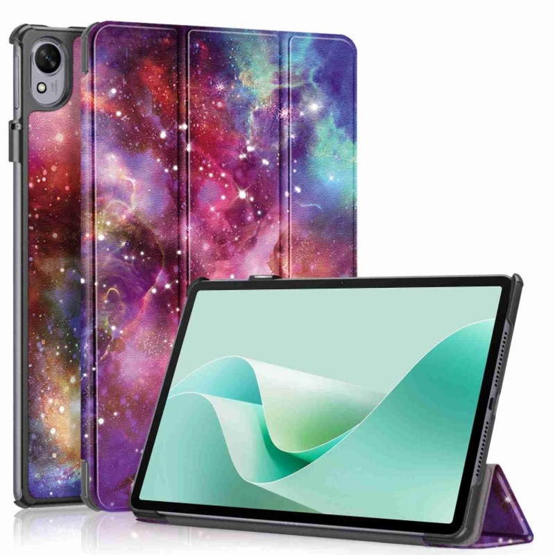 For Huawei MatePad 11.5S Custer Texture Coloured Drawing 3-Fold Holder Smart Leather Tablet Case(Milky Way)